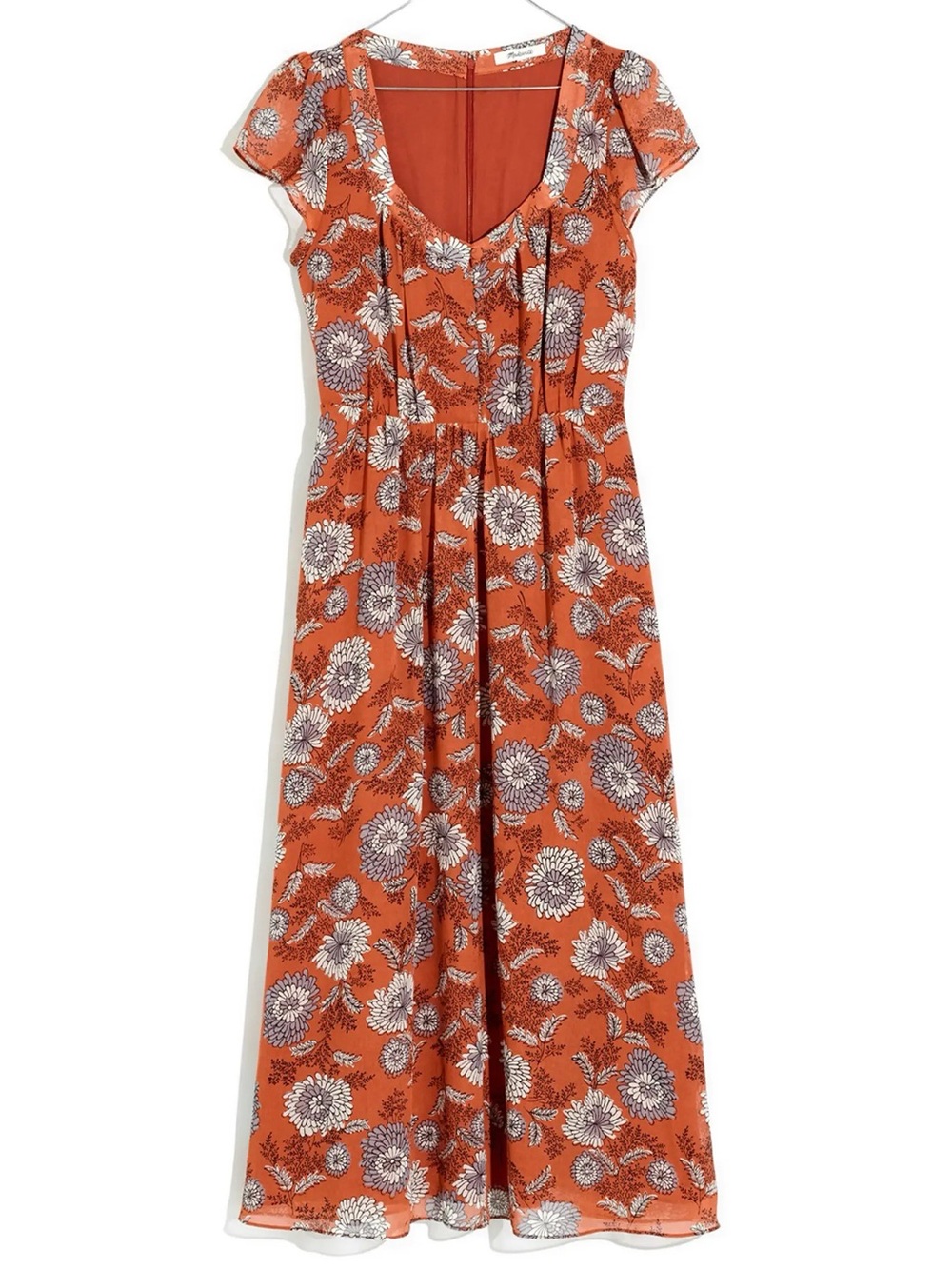 EUC Madewell Rust Orange Floral Midi Dress
